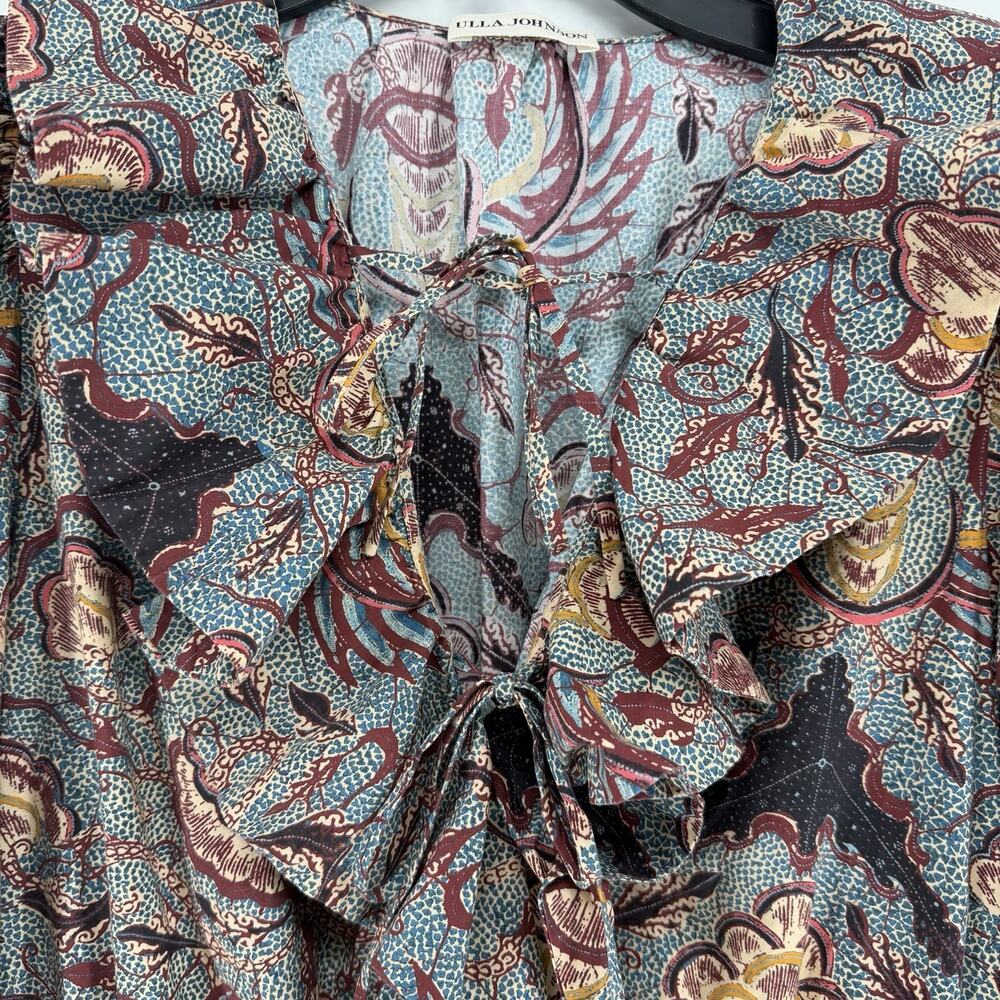 Ulla Johnson Women's Caris Carmine Batik Floral Puff Sleeve Mini Dress Small/Med - Picture 6 of 11